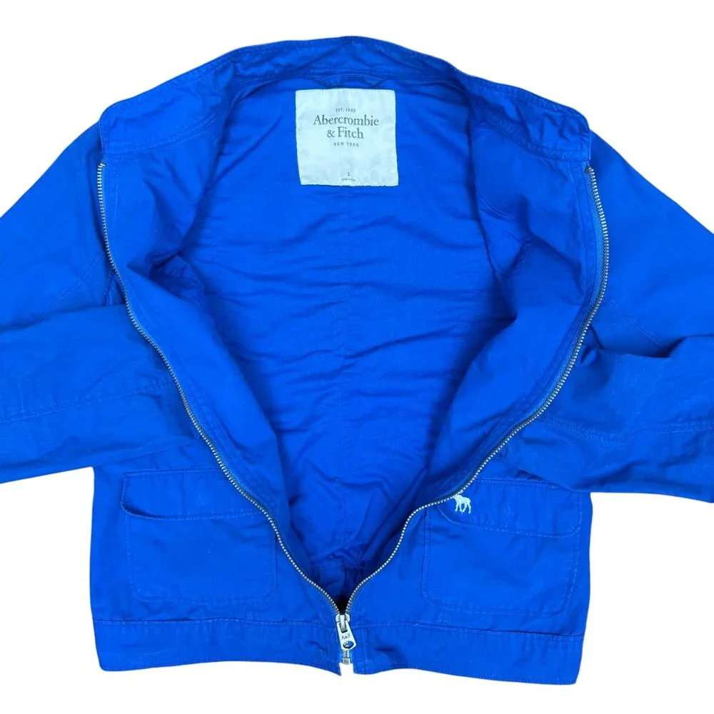 Women's ABERCROMBIE &‎ FITCH Canvas Zip-Up Bomber Jacket Blue | Size S